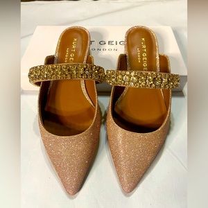 Kurt Geiger Gold Fabic Dressy Slides